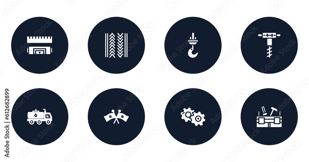 Poster do it yourself filled icons set. flat filled icons sheet included rule and level, tiremark, construc