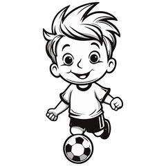cute little boy playing soccer kicking the football