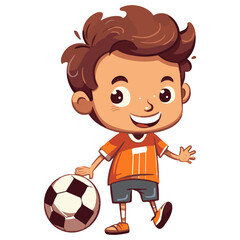 cute little boy playing soccer kicking the football
