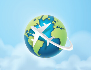 Fototapeta premium the plane flew around the world ,