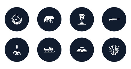 wildlife filled icons set. flat filled icons sheet included tumbleweed, carnivore, african, rifle, cattail, sled, cradle of humankind, coral vector.
