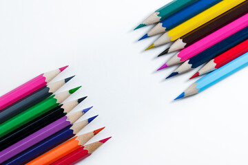 Color pencils isolated on white background. Copy space and flat lay.