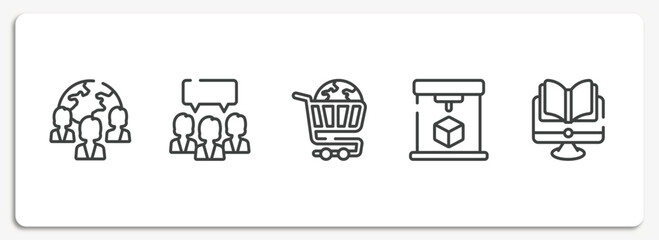 general outline icons set. thin line icons sheet included team, group opinion, ecommerce solutions, 3d printing, distance learning vector.