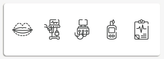 health care outline icons set. thin line icons sheet included sil, ventilator, dialysis, glucometer, medical results vector.