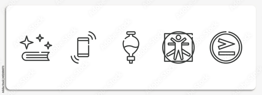 Poster math symbols outline icons set. thin line icons sheet included spell, shake, separating funnel, vitr
