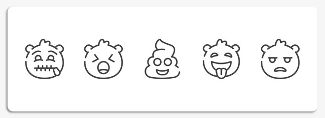 emoji outline icons set. thin line icons sheet included secret emoji, yelling emoji, poo tongue out bored vector.