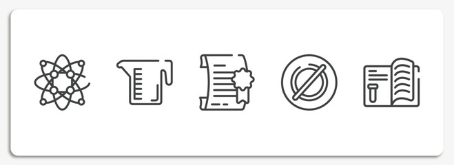 science outline icons set. thin line icons sheet included protons, measure cup, degree, empty, journal vector.
