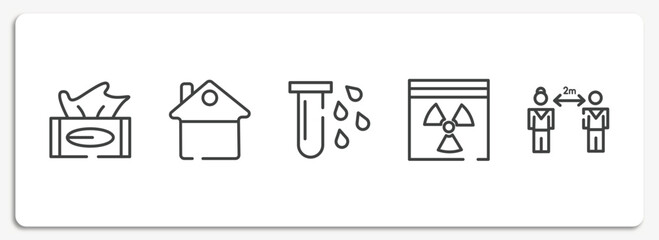 outline icons set. thin line icons sheet included tissue, stay at home, blood, hazmat, keep distance vector.