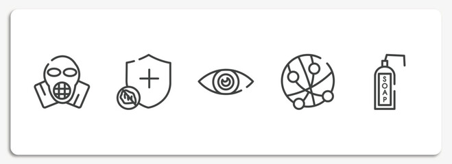 outline icons set. thin line icons sheet included respirator mask, immune, eye, , liquid soap