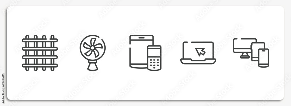 Poster responsive web outline icons set. thin line icons sheet included big grid, cooling fan, tablet and c