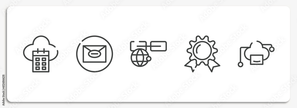 Poster cloud computing outline icons set. thin line icons sheet included calendar on cloud, mail, link on i