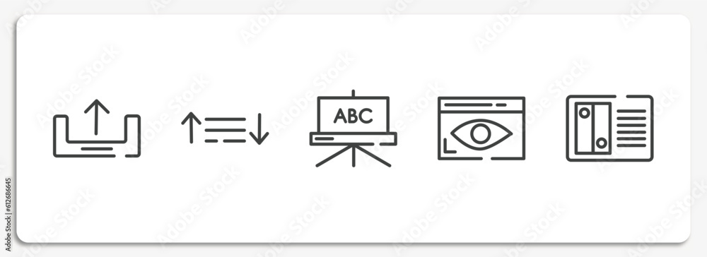 Aufkleber computer outline icons set. thin line icons sheet included uploading, sorting, blackboard, stalking,