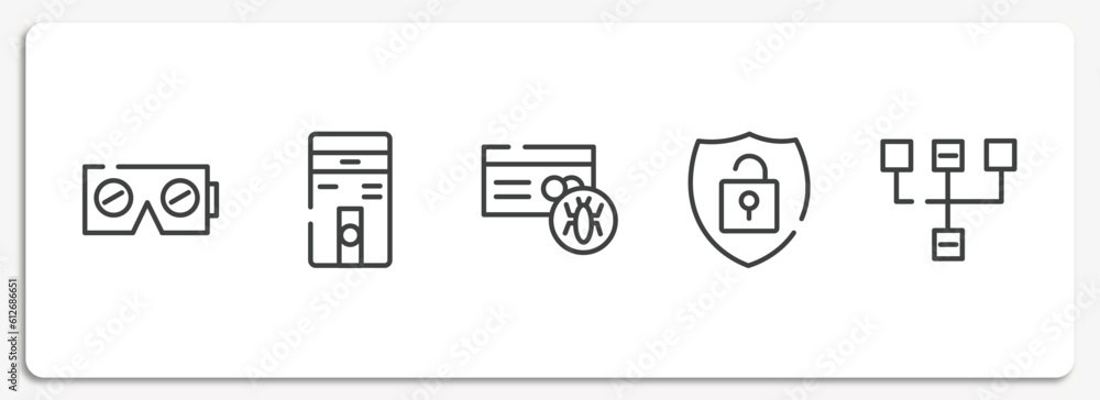 Aufkleber web design outline icons set. thin line icons sheet included virtual reality, computer case, infecte