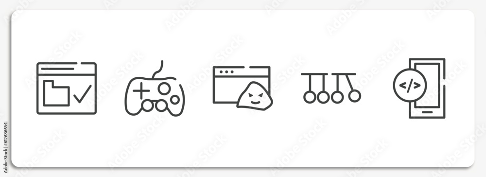 Poster web design outline icons set. thin line icons sheet included web security, controler, rootkit, newto