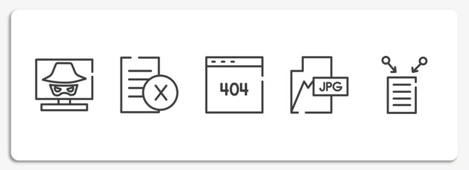 digital services collection. outline icons set. thin line icons sheet included hacking, delete file, error 404, jpg, data collection vector.
