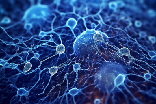Generative AI - Electron microscopy of brain neural network, cells of brain, electron microscopy