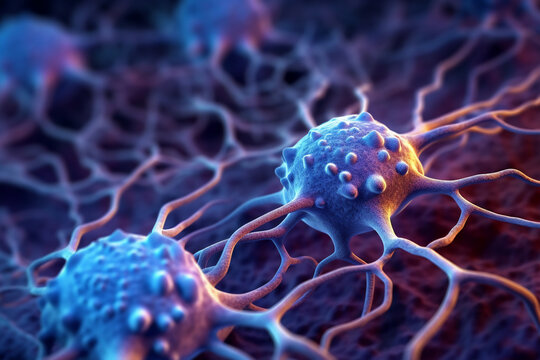 Generative AI - Electron microscopy of brain neural network, cells of brain, electron microscopy