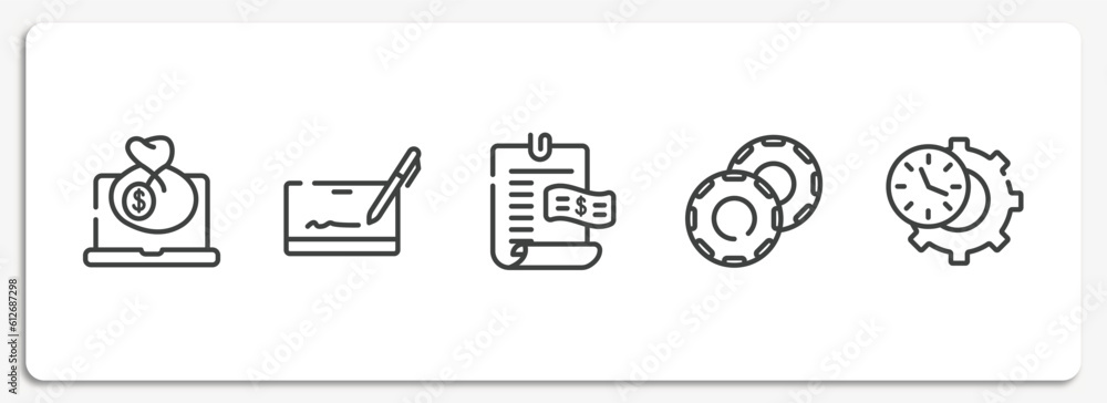 Canvas Prints business outline icons set. thin line icons sheet included bank online, cryptographic, bills, casino chip, time management vector.