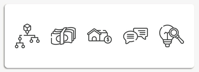 business outline icons set. thin line icons sheet included refund, penalty, piggybank, explanation, opinion vector.
