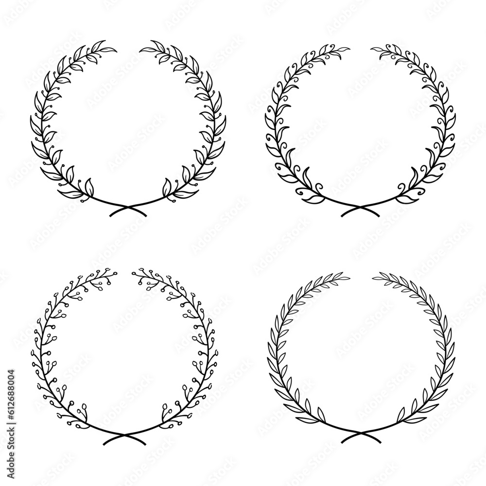 Poster various round laurel wreath frames collection with hand drawn style