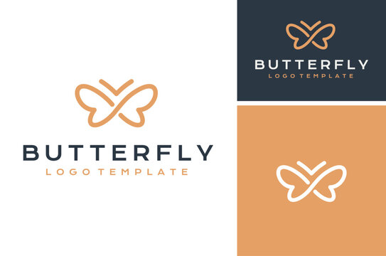 Elegant Initial Letter B Beauty Butterfly wingspan with Simple Modern Mono Line Art Style Logo Design