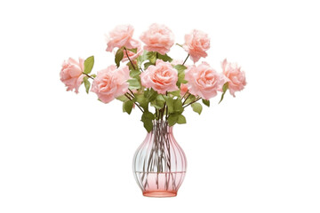 Rose Flowers in a Vase Isolated on Transparent Background. Generative AI