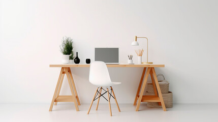 Minimalist work desk created with Generative Ai technology