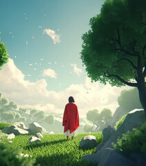 Jesus Christ praying in the garden. Generative ai.