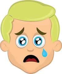 Obraz premium vector illustration face man cartoon blonde blue eyes, sad expression, watery eyes and a tear falling from one eye