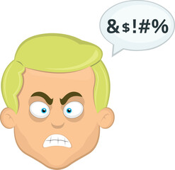 vector illustration face man cartoon blonde blue eyes angry and a speech bubble with an insult text