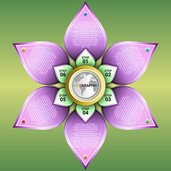 flower infographic template with diagram 6 steps. design template for timeline infographics. diagrams, flowcharts, and business operations