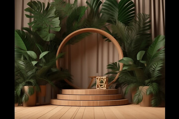 Wood podium stage display mockup for product presentation  ai generated