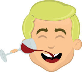 vector illustration face blonde man cartoon drinking glass of wine