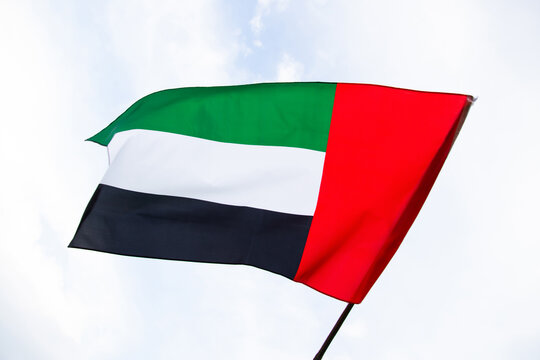 Waving fabric texture of the flag with color of United Arab Emirates, UAE real texture flag
