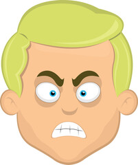 vector illustration face of a blond blue eyes cartoon man with an angry expression