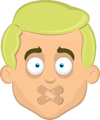 vector illustration face man cartoon blonde blue eyes with adhesive bands in the mouth