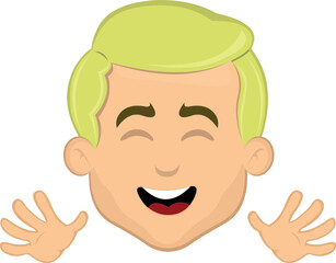 Fototapeta premium vector illustration blonde man face cartoon cheerful and waving with hands