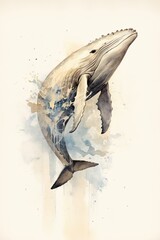Watercolor painting of a whale. Jonah. Christian concept