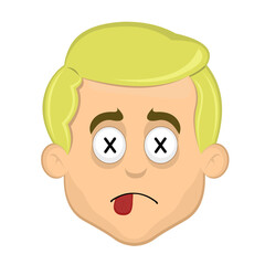 vector illustration face of a dead blond man cartoon, with crosses in the eyes and tongue out