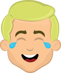 vector illustration face of a blond man cartoon with tears of joy and laughter