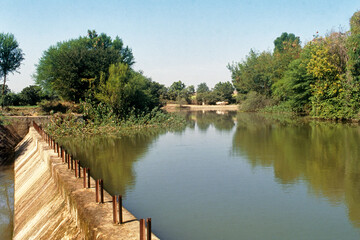 Fototapeta na wymiar Check dam across river to collect excess water, Maharashtra, India