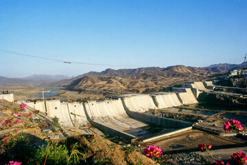 Sardar Sarovar Dam across river Narmada under construction, Gujarat, India