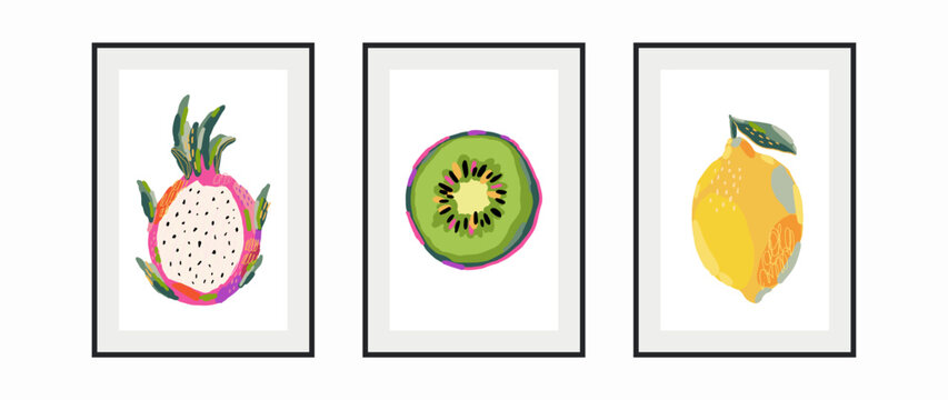 Hand drawn summer fruit in modern artist painting style. Vector illustration. 