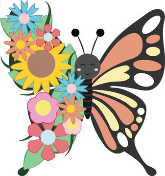 butterfly and flowers vector image