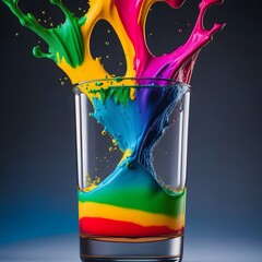 a shot glass of rainbow paint, colorsplash, generative ai