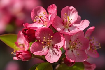 A close-up photograph featuring flowering crabapple flowers.
