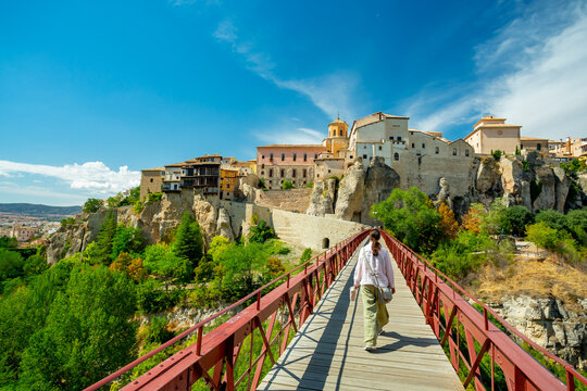 Cuenca, Spain. San Pablo bridge and hanging houses	