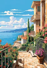 Deurstickers French Riviera travel postcard illustration. Generative AI, Generative AI © Cavan