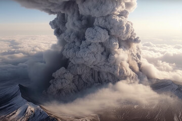 Giant Ash Cloud Erupting Volcano For Graphic And Background Created With The Help Of Artificial Intelligence