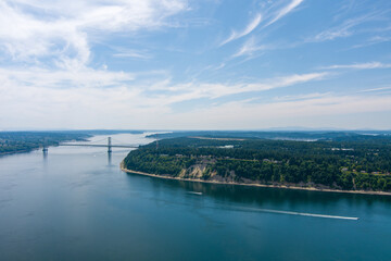 Fototapeta na wymiar Aerial view of Point Defiance and the Tacoma Narrows